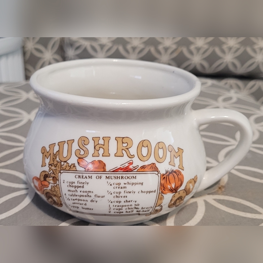 Vintage Cream Of Mushroom Soup Recipe Crock Mug Grannycore